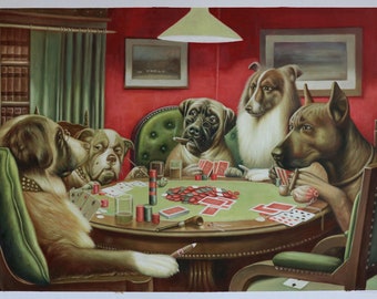 A Bold Bluff - Cassius Marcellus Coolidge hand-painted oil painting reproduction,Game room wall art,5 dogs playing poker,entertainment decor