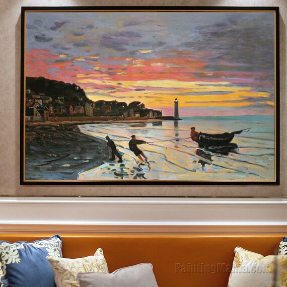 オンフルールの船を陸に引き上げる - クロード・モネの手描きの