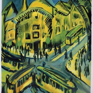 Nollendorfplatz Ernst Ludwig Kirchner hand-painted oil painting reproduction, metropolis landscape,busy German cityscape perspective scene image 1