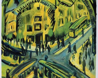 Nollendorfplatz - Ernst Ludwig Kirchner hand-painted oil painting reproduction, metropolis landscape,busy German cityscape perspective scene