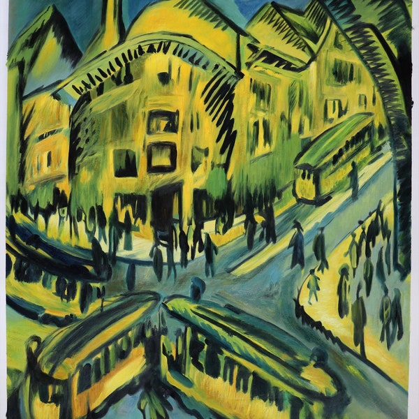 Nollendorfplatz - Ernst Ludwig Kirchner hand-painted oil painting reproduction, metropolis landscape,busy German cityscape perspective scene