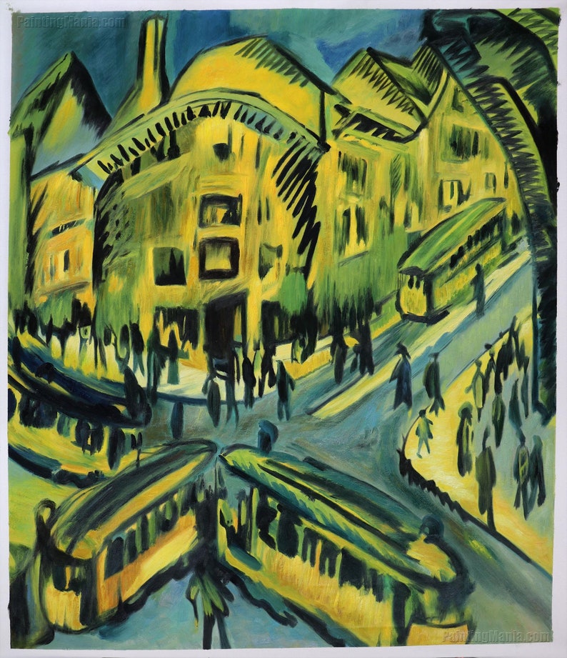 Nollendorfplatz Ernst Ludwig Kirchner hand-painted oil painting reproduction, metropolis landscape,busy German cityscape perspective scene image 1