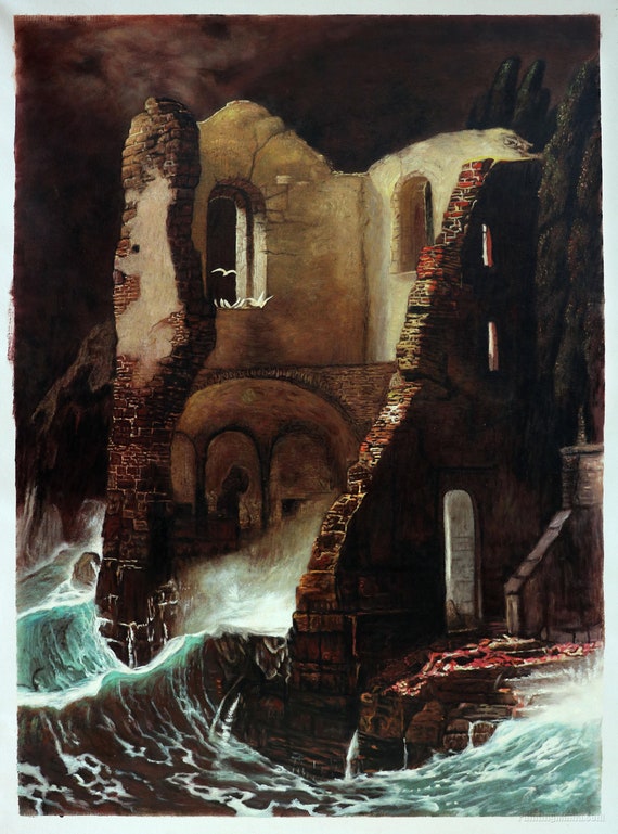 油彩 海辺の教会 【公式通販】