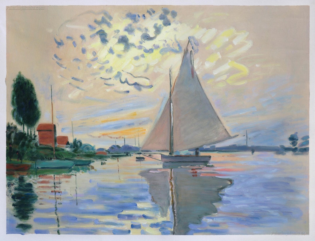 Etsy　hand-painted　Claude　Monet　Petit-Gennevilliers　Le　at　Sailboat　日本
