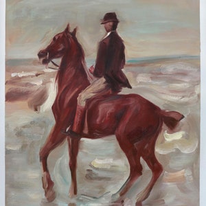 Horseback Rider on the Beach, Facing Left - Max Liebermann hand-painted oil painting reproduction,riding on seashore,Coastal Landscape Decor