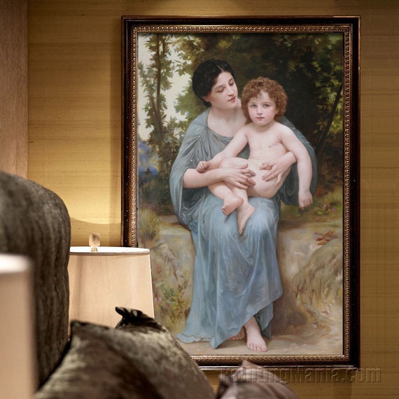 弟 - ウィリアム・アドルフ・ブグロー手描き油絵複製、風景画の中の