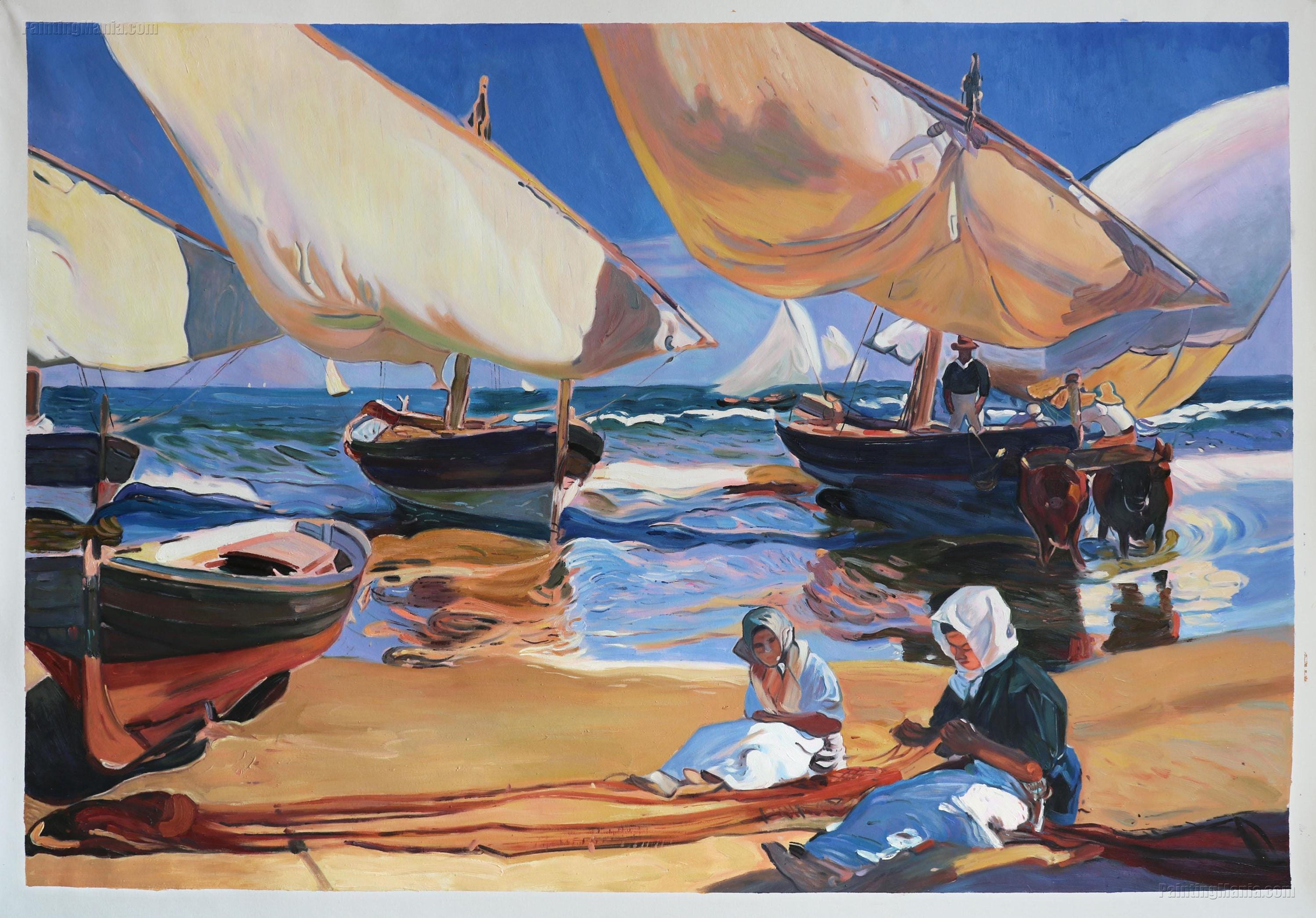 ホワキン・ソローリャ・バスティーダ、バレンシアの乗馬、新品額装付 バレンシアの浜辺にて - ホアキン・ソローリャ・イ・バス