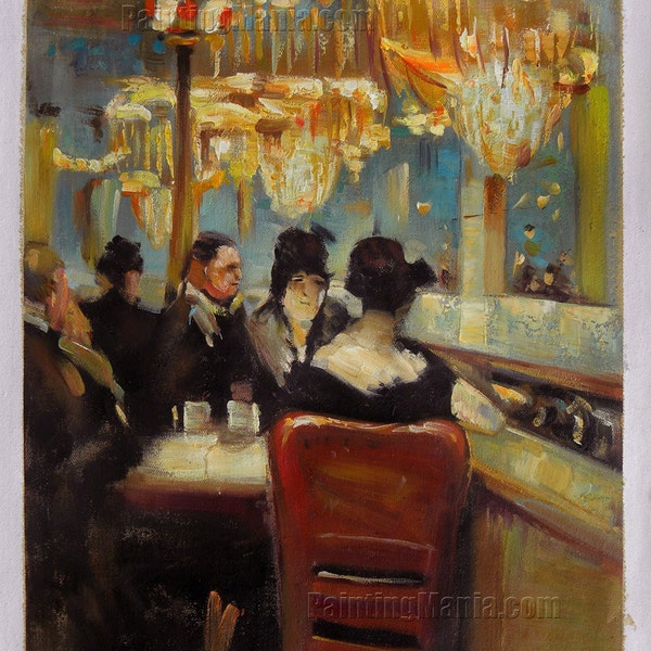 Galerie im Cafe Vaterland am Potsdamer Platz, Berlin - Lesser Ury Ölgemälde Reproduktion, Kaffeezimmer Wandkunst, Hotel Dekor, Nachtleben Kunst