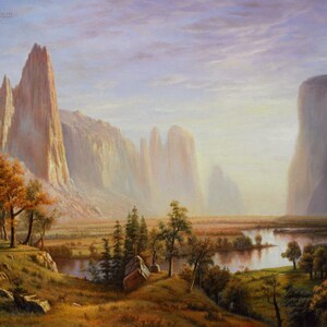 CATHEDRAL ROCKS YOSEMITE VALLEY CALIFORNIA 1872 PAINTING ALBERT BIERSTADT REPRO