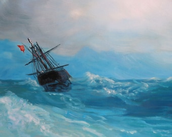 【真作】絵画　油彩6号　大海原を駆ける帆船　青空と波の詩　自由への航海　U194 il_340x270.5435452516_q6e2.jpg