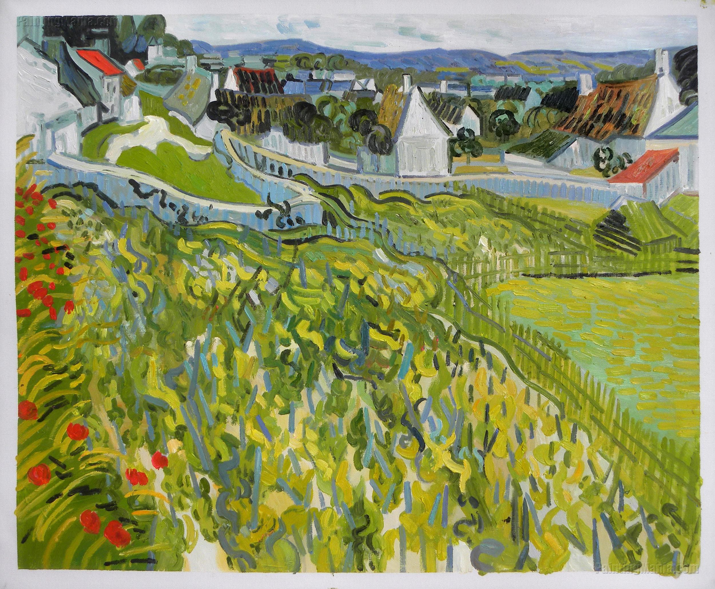 Vineyards With a View of Auvers - Vincent Van Gogh Hand-painted
