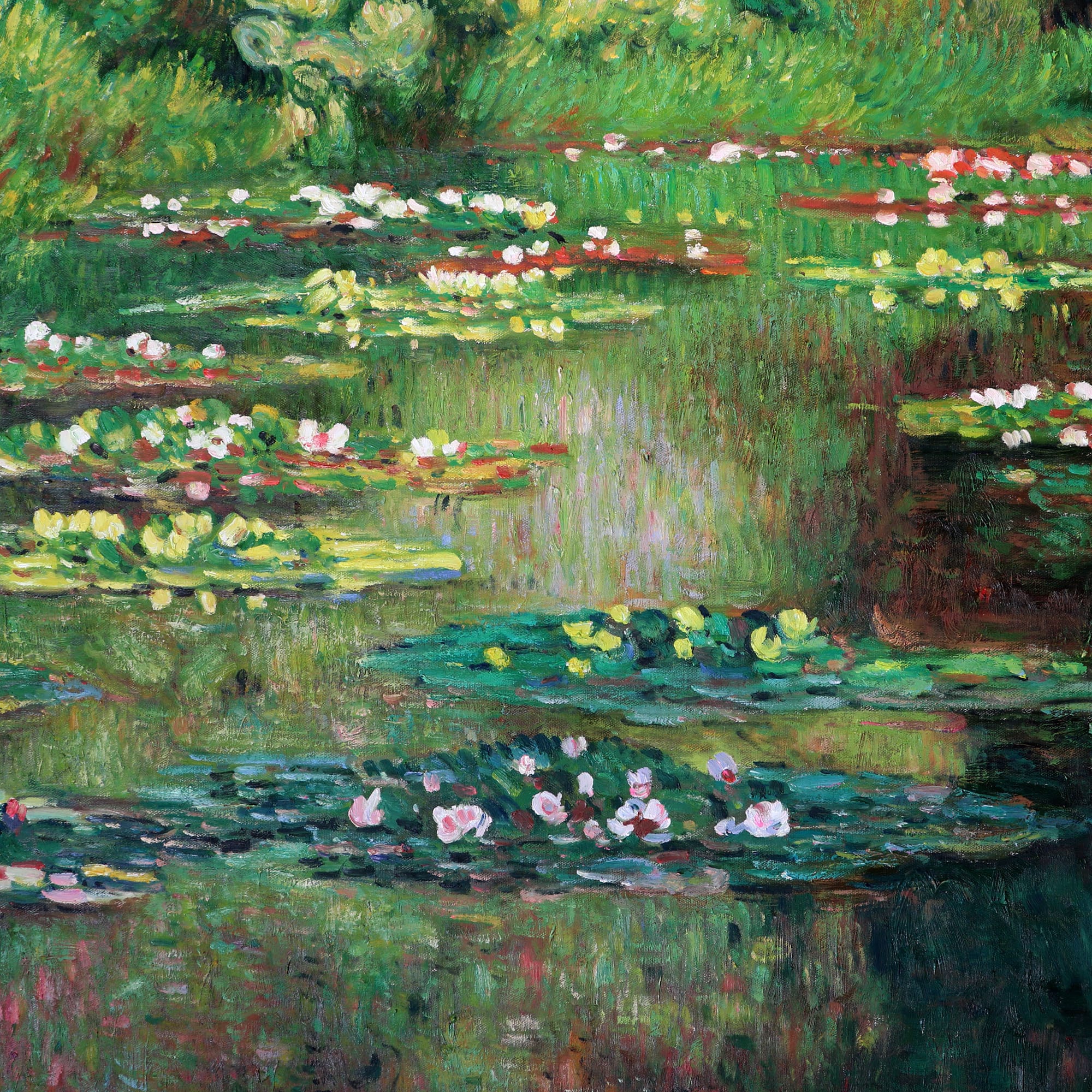 睡蓮 1904年 - クロード・モネの手描き油絵複製、庭の池の花の風景
