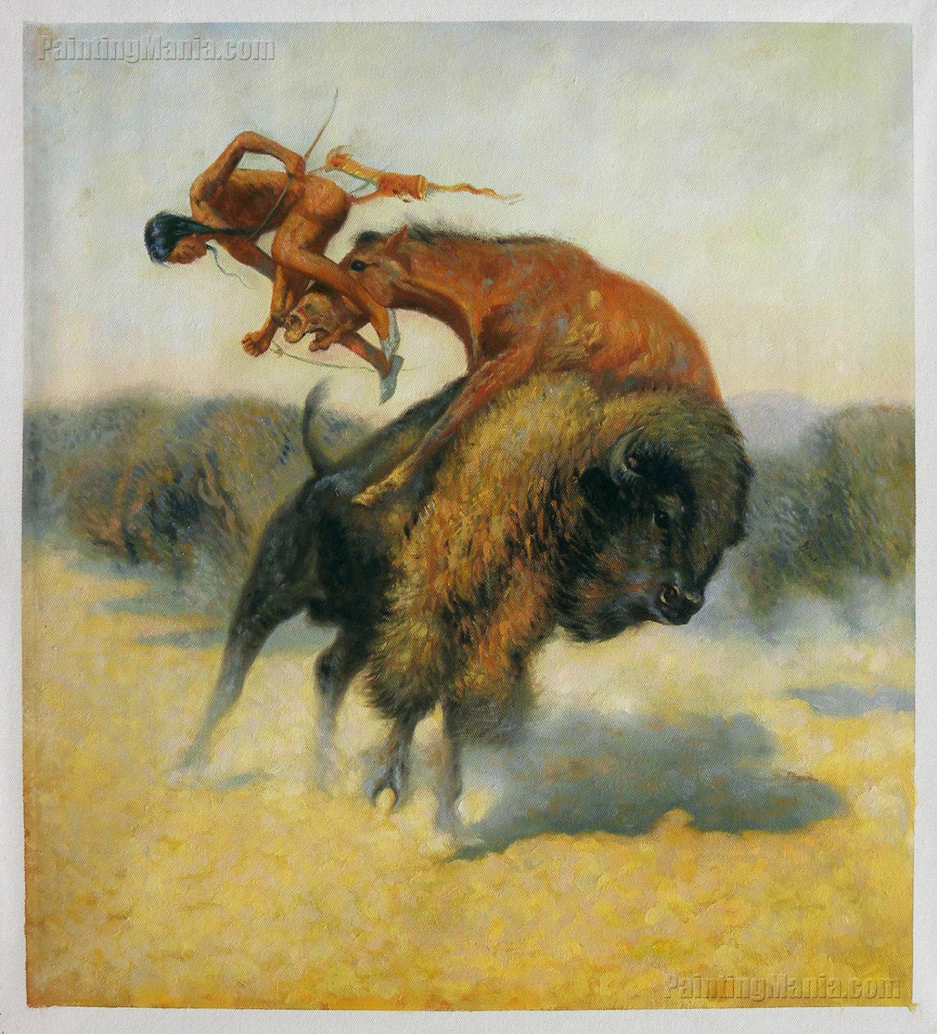 Episode of a Buffalo Hunt Frederic Remington Hand-painted pic