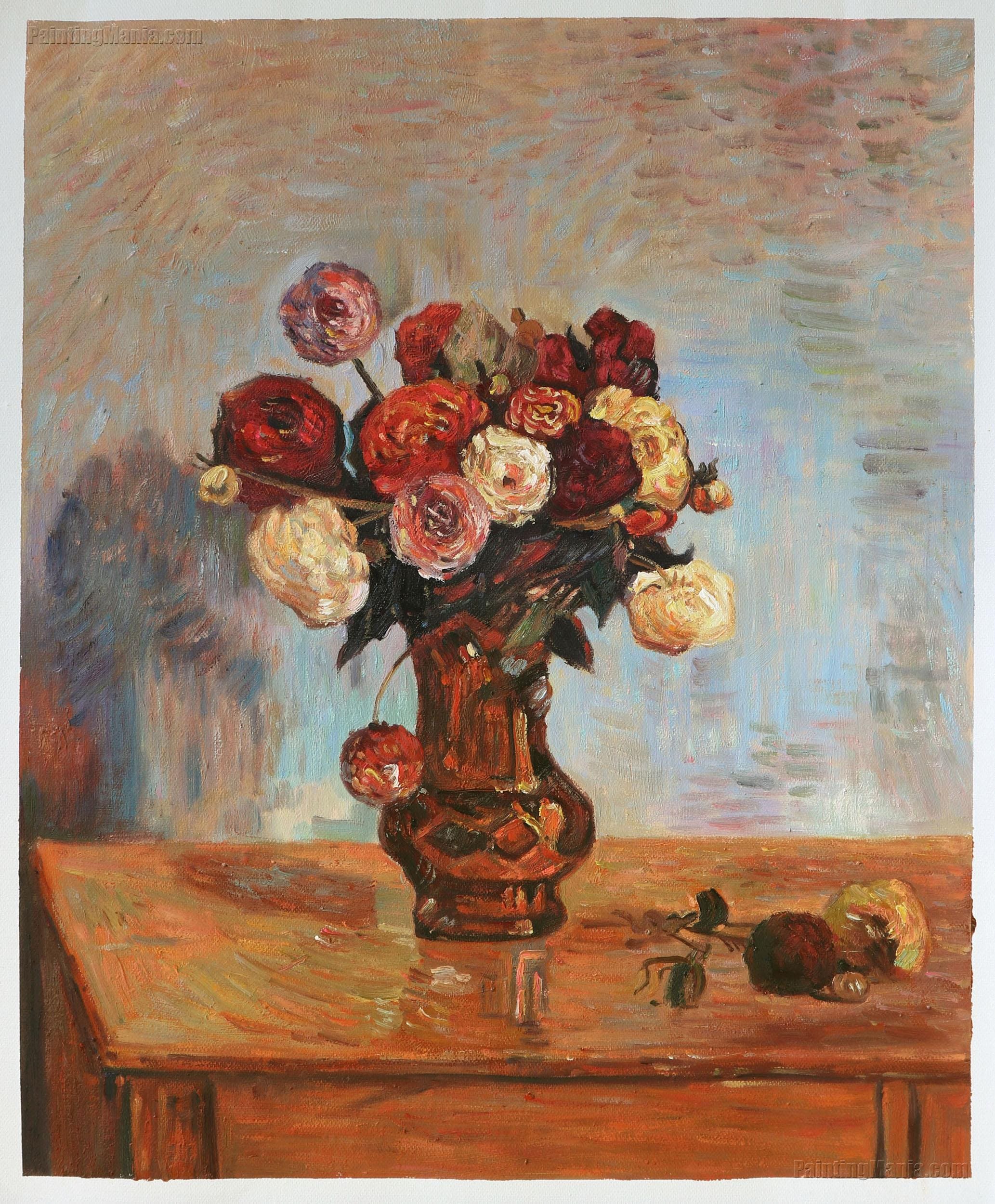 銅の花瓶のダリア - ポール・ゴーギャン手描きの油絵複製、静物画の