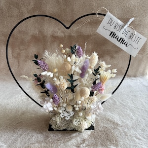 Trockenblumen Herz zum Hinstellen Metallherz Tischdeko Hochzeit Muttertag Geburtstag Dekoherz