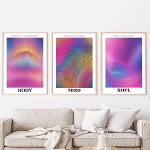 Set of 3 Aura Spiritual Gradient Wall Art | Spritual Girly Yoga Mindset | Mind Body Soul Poster | Digital Download | Trendy Aesthetic Decor