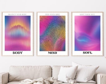Set of 3 Aura Spiritual Gradient Wall Art | Spritual Girly Yoga Mindset | Mind Body Soul Poster | Digital Download | Trendy Aesthetic Decor