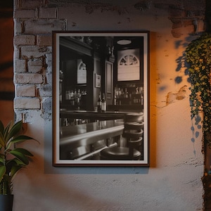 Czarno-biały barowy plakat ścienny, wydruk sceny barowej w stylu vintage, wystrój Speakeasy, plakat z alkoholem w stylu retro do męskiej jaskini lub salonu ściennego - wystrój baru