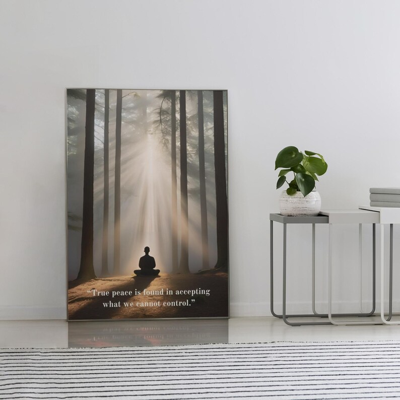 This meditation-inspired wall art embodies inner peace and mindfulness, making it an ideal addition to any serene space. Featuring a zen quote that fosters self-reflection, this print is perfect for meditation rooms, offices