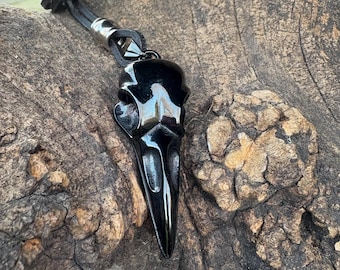 Black bird skull necklace, surgical steel, black stainless steel, crow jewelry, raven skull necklace