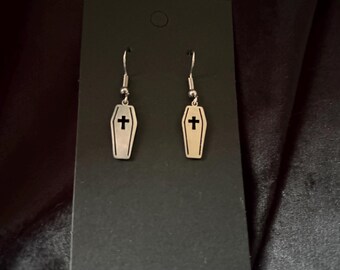 Coffin Earrings Corporate-JOMO-Goth Stainless Steel in Silver or Gold, The absolute bliss of Goth, Gothic Jewelry, Goth is Jewelry