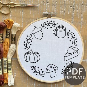 Herbstkranz Stickmuster, PDF Vorlage zum Herunterladen und ausdrucken