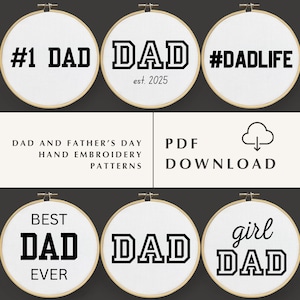 Patrones de bordado a mano para el Día del Padre, plantillas PDF descargables