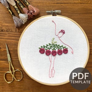 Ballerina Floral Silhouette hand embroidery pattern, downloadable PDF template