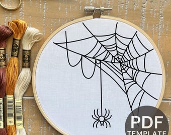 Modèle de broderie à la main Halloween toile d&#39;araignée, modèle PDF téléchargeable