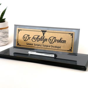 Nameplate for Desk Luxury Glass, Glass Office Desk Name Plate, Black Glass Nameplate for Office, Engraved Desk Nameplate, Custom Office Gift