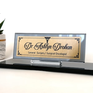 Desk Nameplate Custom, Crystal Office Desk Name Plate, Black Glass Nameplate for Office, Engraved Desk Nameplate, Office Nameplate