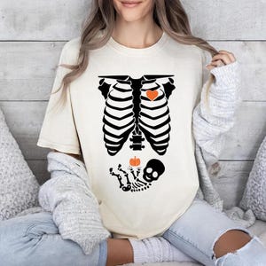 Comfort Colors Skeleton Maternity Halloween Shirt, Pregnant Skeleton Shirt, Halloween Pregnancy Shirt, Halloween Maternity Shirt