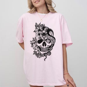 Comfort Colors Halloween Floral Snake and Skull Shirt, Flower Skull TShirt, Halloween Skull Shirt, Bloom Skull Fall Shirt, Skull Shirt