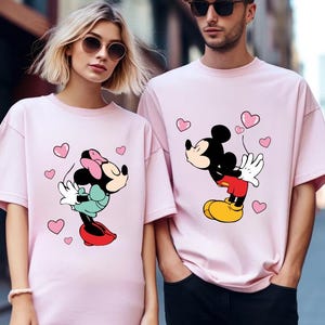 Comfort Colors Mickey And Minnie Kissing Shirt, Disney Couple Matching Shirt, Lover Mickey And Minnie Tees, Disneyland Valentine&#39;s Day Shirt