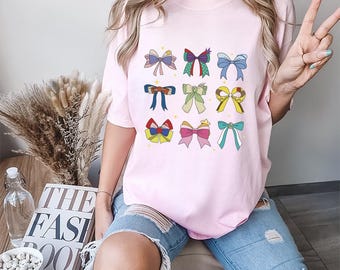 Comfort Colors Disney Princess Coquette Bow Watercolor Shirt, Aurora Ariel Belle Cinderella, Disney Girls Matching Shirt, Disney Trip Shirts