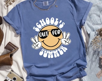 Comfort Colors Funny Smiley Schools Out For Summer Shirt, Last Day Of School Tee, Teacher Summer T-Shirt, Summer Shirt