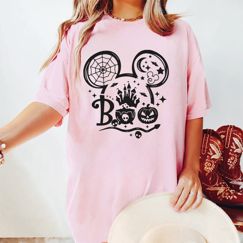 Comfort Colors Disney Boo Mickey Mouse Head Pumpkin Halloween T-Shirt, Disneyland Family Vacation Trip, Mickey's Not So Scary Party Tee