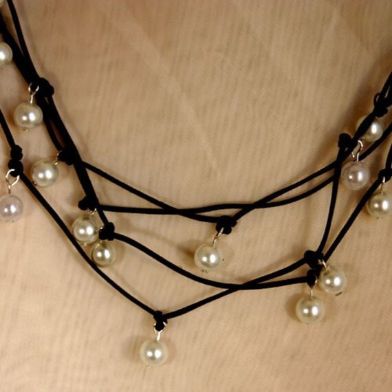 Items similar to Pearl Knotted Cord Necklace on Etsy