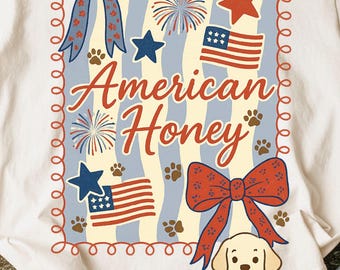 American Honey Coquette Png, Preppy 4th of July PNG, Girly Patriotic Png, Vintage USA Png, Independence Day png, Land of the Free, Dog Lover