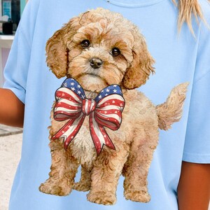 Söt Cavapoo 4 juli png Prepyy hund mamma kokett rosett amerikansk flagga sublimering, klotter pudel hund älskare sommar png grafisk skjorta design