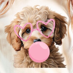 Cavapoo PNG, Cavapoo Mom Valentine Gift, Pink Cavapoo Dog Blowing Bubble, Sublimation, Dog Lover, Cavapoo Birthday, Heart Glasses Dtf Design