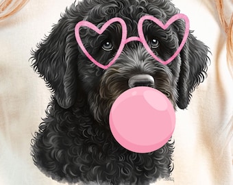 Black Goldendoodle Coquette PNG, Black Labradoodle Png, Doodle Mom Valentine Gift, Pink Coquette Dog Bow Valentines PNG, Curly Black Dog Png