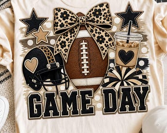 Football Season Game Day PNG, Trendy Stripes Coastal Digital Download Png, Fall Sports Sublimation Design, Cheetah Coquette Bow Trending Png