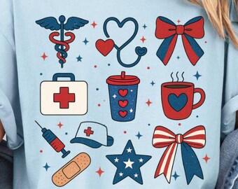 Nurse 4th of July Coquette Png America Bow Download Land of the Free USA Sublimation Independence Day Patriotic Shirt Design 1776 Print File