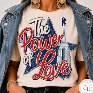 Power of Love NYC Png Trending Graphic Empire State Building Skyline Protest Design Love Over Power NYC Proposal Peace Quote Climbing Couple