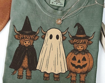 Boo Ghost Highland Halloween Cow PNG, Autumn Pumpkin Sublimation Design (Digital Download) Fall Shirt Design, Spooky Season Sweatshirt DTF