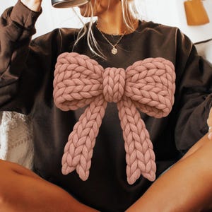 Coquette Bow Latch Hook Christmas PNG, Cozy Holiday Gift Idea, Cute Faux Yarn Crochet Sublimation Design, Girly Bow Aesthetic Digital File