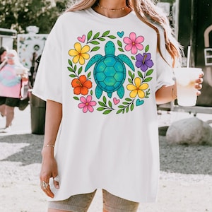 Boho Floral Sea Turtle PNG, Summer Png, Beach Png, Turtle Png, Nautical Sublimation Designs, Fisherman Aesthetic Png, Turtle Lover Design
