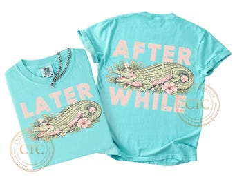 Later Gator PNG, Alltag Vorderseite Rückseite Digitales Design, Girly Trendy Frauen Preppy Druck, Schlagwort, Boutique, Summer Bay Küstenaquarell
