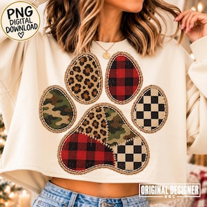Tassavtryck PNG, Trendande lapptäcke Leopard Camo Buffalo Plaid Hundälskare Sublimering DTF Design, Populär Nu PNG